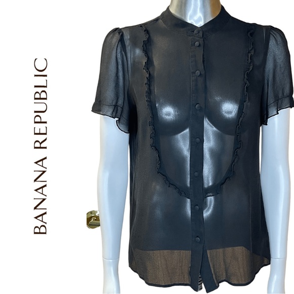 Banana Republic Tops - Banana Republic Sheer Short Sleeve Silk Chiffon Button Front Black Medium